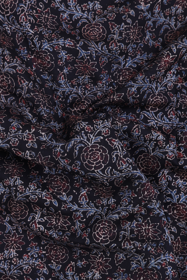 Chanderi Silk Cotton Saree In Black With Floral Design