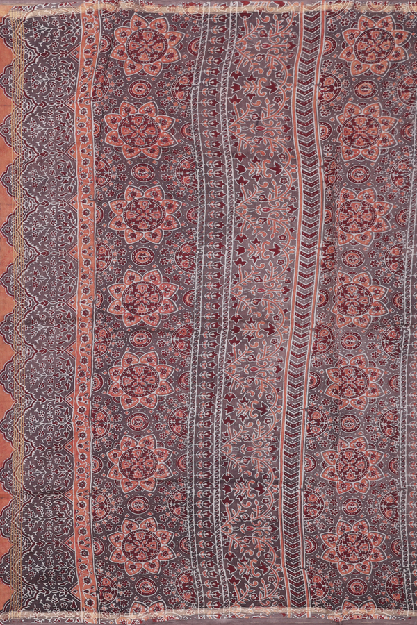 Chanderi Silk Cotton Saree In Brown With Floral Design