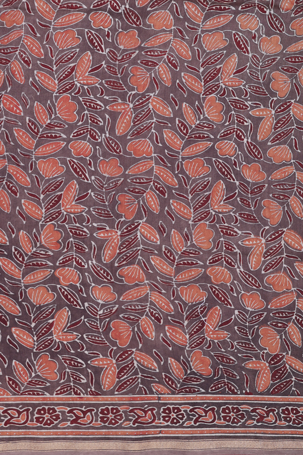 Chanderi Silk Cotton Saree In Brown With Floral Design