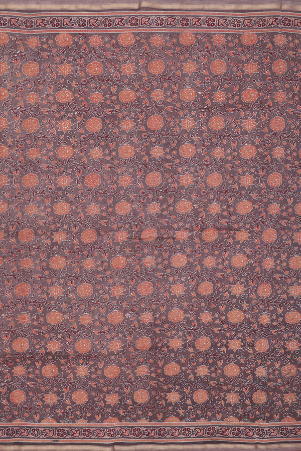 Chanderi Silk Cotton Saree In Brown With Floral Design