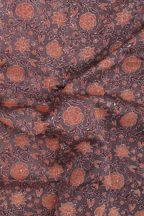 Chanderi Silk Cotton Saree In Brown With Floral Design