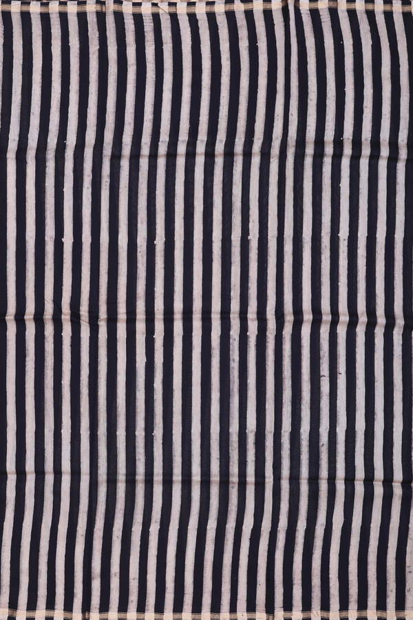 Chanderi Silk Cotton Saree Black And Brown With Stripes Design