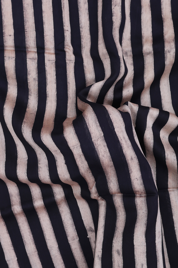 Chanderi Silk Cotton Saree Black And Brown With Stripes Design