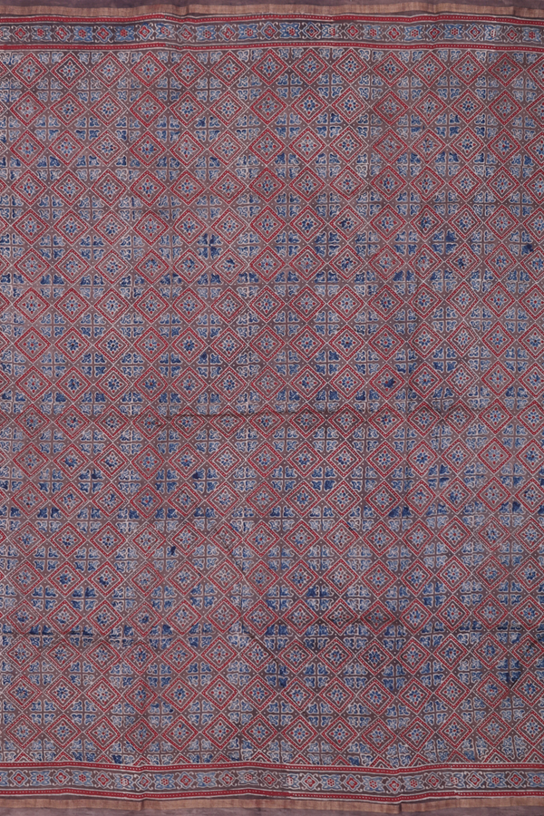 Chanderi Silk Cotton Saree In Brown With Diamond Design