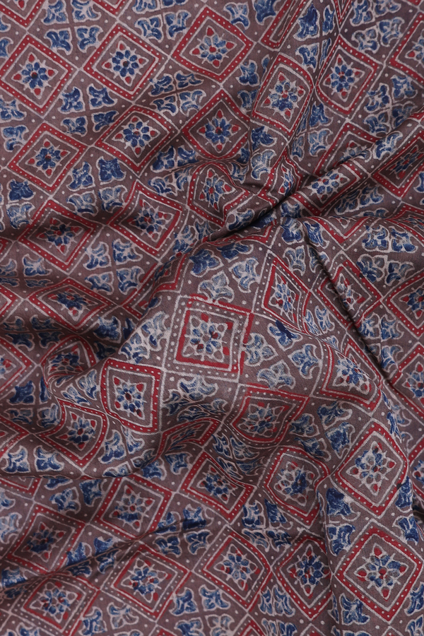 Chanderi Silk Cotton Saree In Brown With Diamond Design