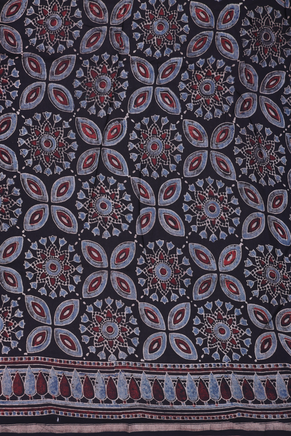 Chanderi Silk Cotton Saree Black With Floral Design