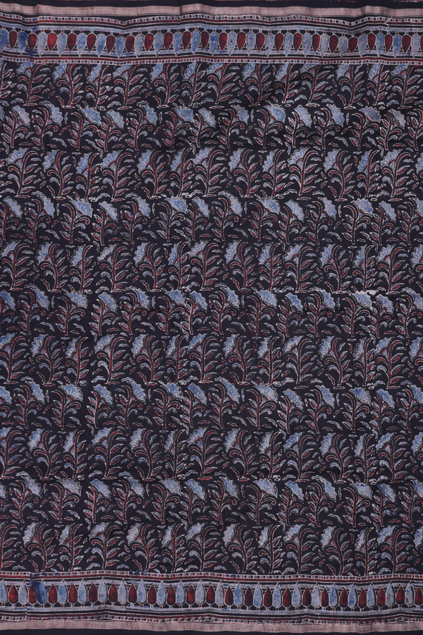 Chanderi Silk Cotton Saree Black With Floral Design