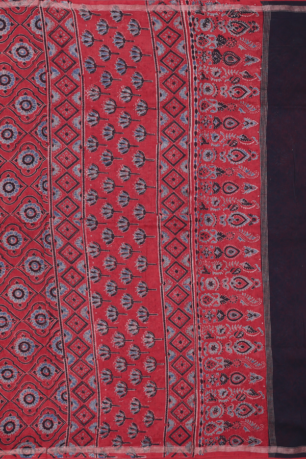 Chanderi Silk Cotton Saree In Red With Printed Design