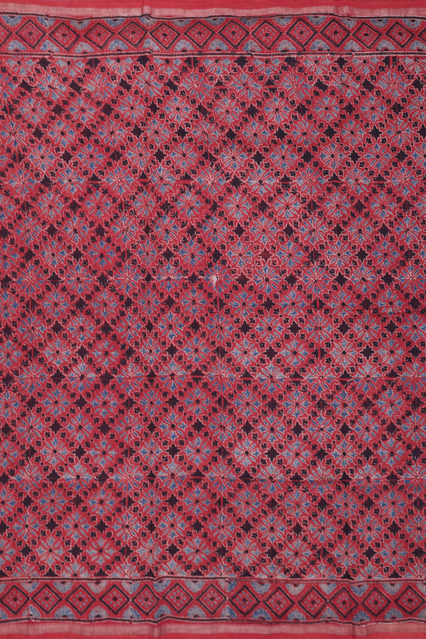 Chanderi Silk Cotton Saree In Red With Printed Design
