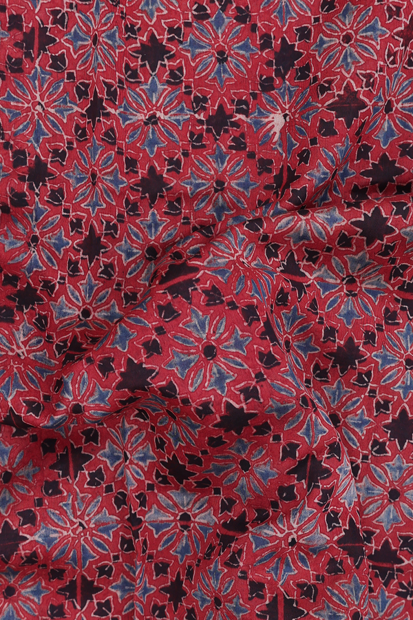 Chanderi Silk Cotton Saree In Red With Printed Design