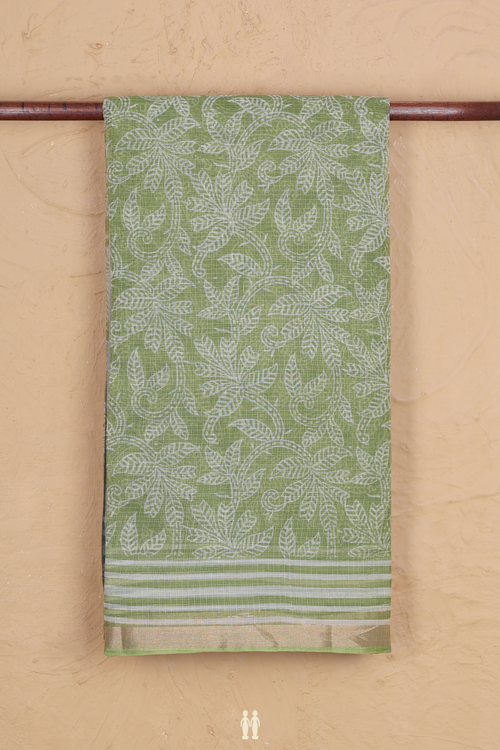 Kota Silk Saree In Green With Leaf Design