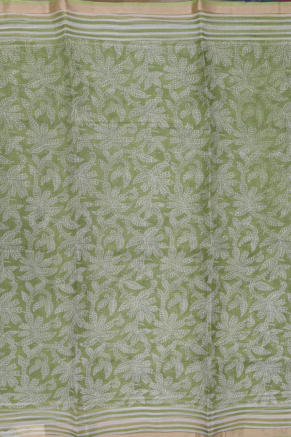 Kota Silk Saree In Green With Leaf Design