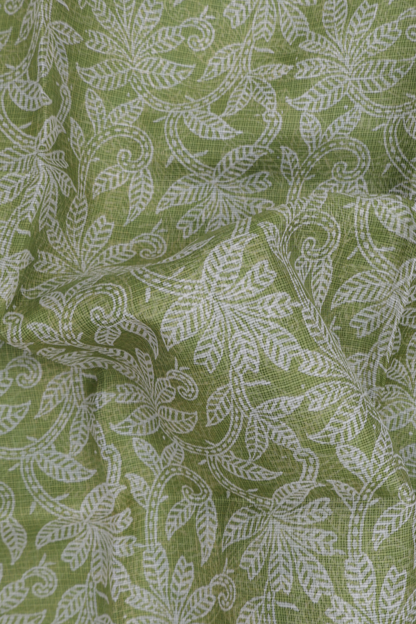 Kota Silk Saree In Green With Leaf Design