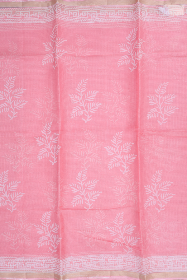 Kota Silk Saree In Peach With Printed Design