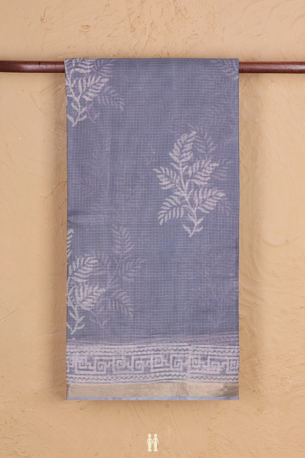 Kota Silk Saree In Grey With Leaf Motifs
