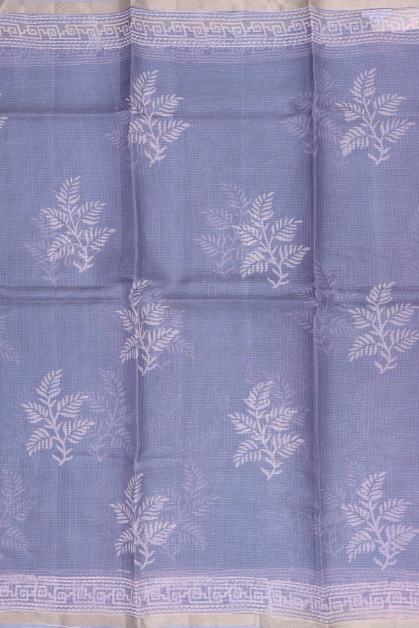 Kota Silk Saree In Grey With Leaf Motifs