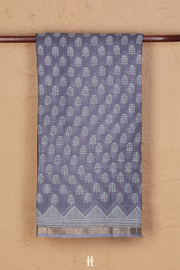Kota Silk Saree In Grey With Printed Design