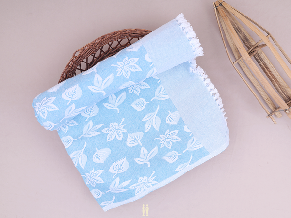 Leaf Design Light Blue Cotton Single Bedspread