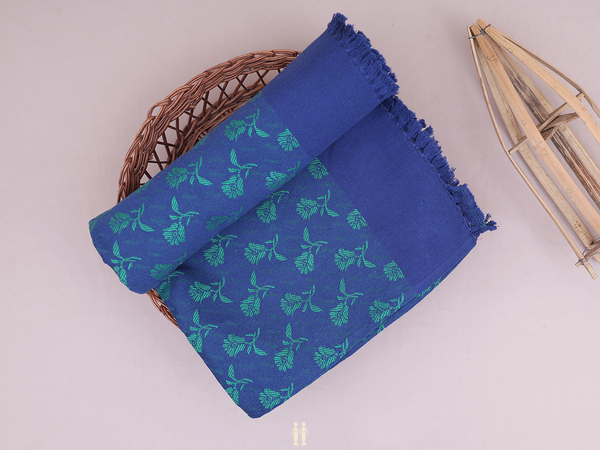 Floral Buttas Royal Blue Cotton Single Bedspread