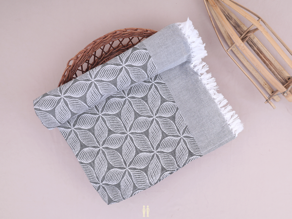 Floral Design Grey Cotton Single Bedspread