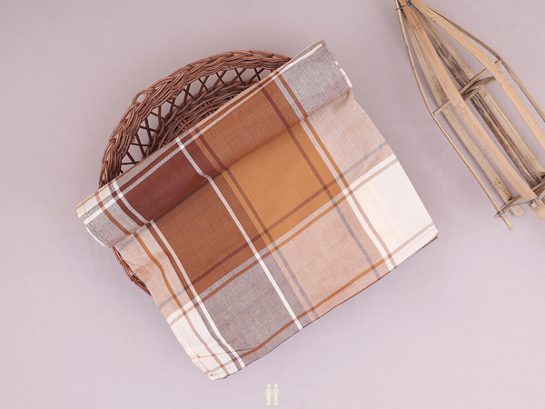 Checks Design Shades Of Brown Cotton Single Bedspread