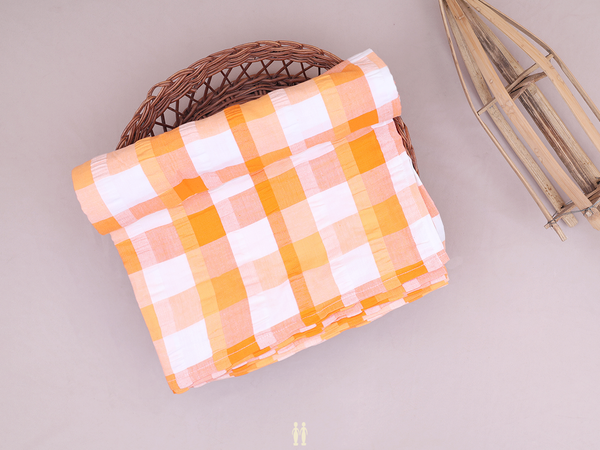Checks Design White And Orange Cotton Single Bedspread