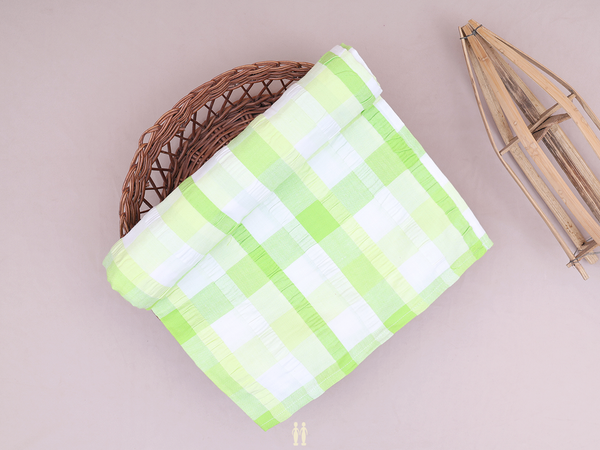 Checks Design Green And White Cotton Single Bedspread