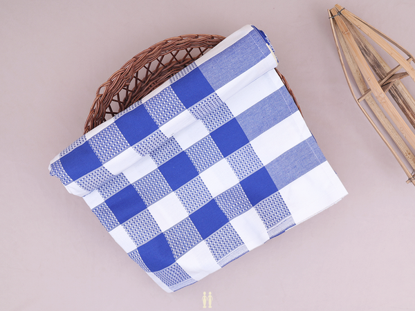 Checks Design White And Blue Cotton Single Bedspread