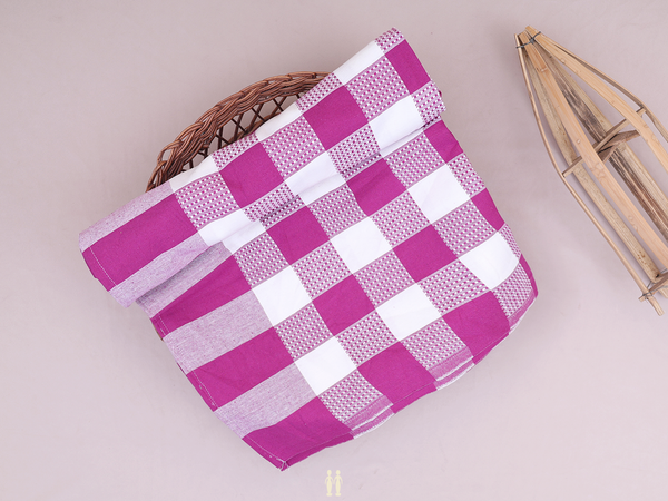 Checks Design White And Purple Cotton Single Bedspread