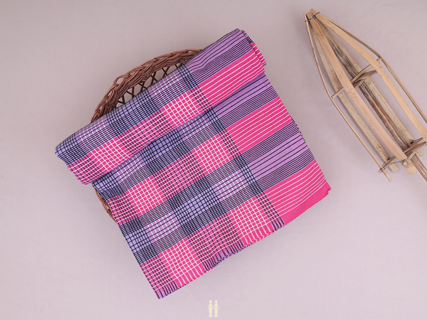 Checks Design Pink And Purple Cotton Single Bedspread