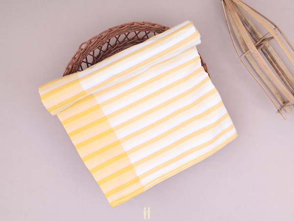 Stripes Design Yellow And White Cotton Single Bedspread