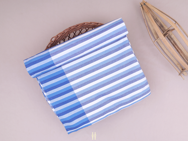Stripes Design White And Blue Cotton Single Bedspread