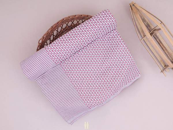 Checks Design Mulberry And White Cotton Single Bedspread