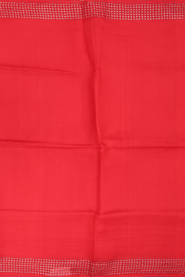 Bailu Silk Saree In Chilli Red With Chamki Work Border