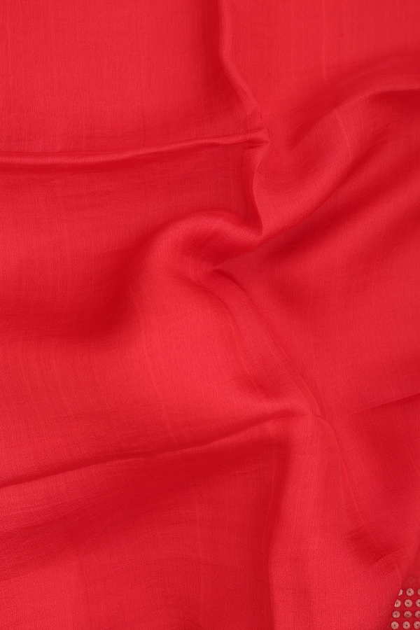 Bailu Silk Saree In Chilli Red With Chamki Work Border