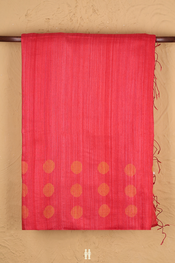Bailu Silk Saree In Coral Pink With Threadwork Border