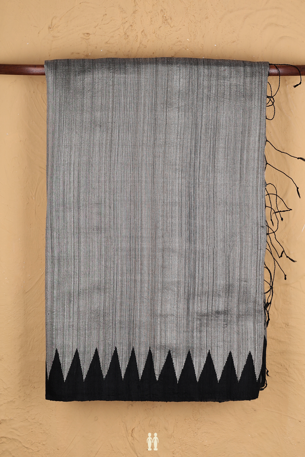 Bailu Silk Saree In Grey With Temple Border