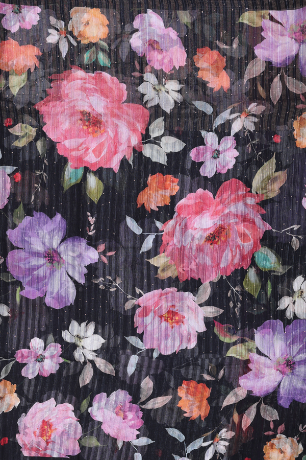 Bailu Silk Saree In Black With Floral Design