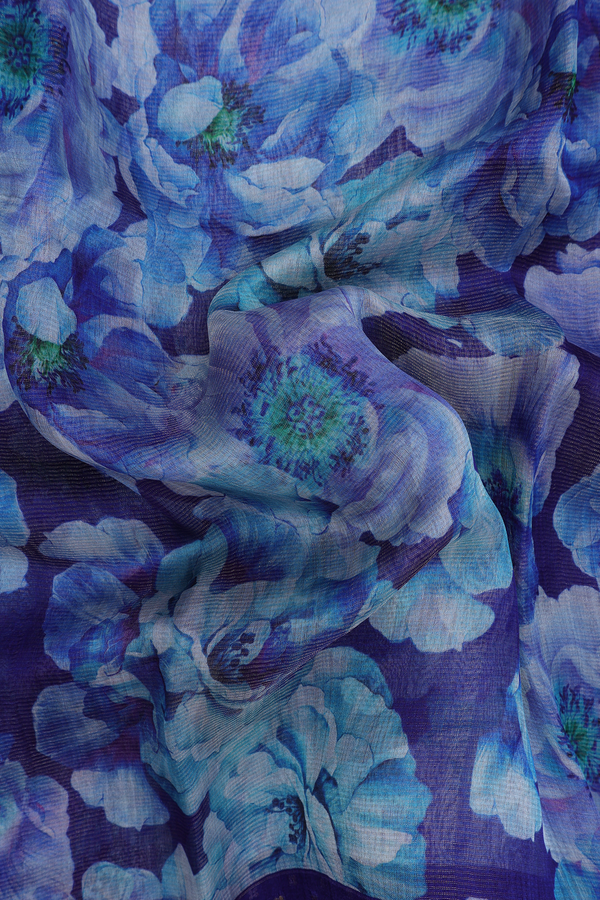 Bailu Silk Saree In Blue With Floral Printed Design