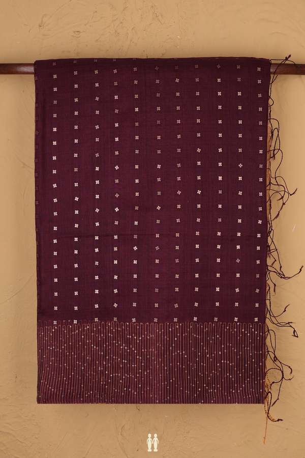 Bailu Silk Saree In Plum Brown With Chamki Work