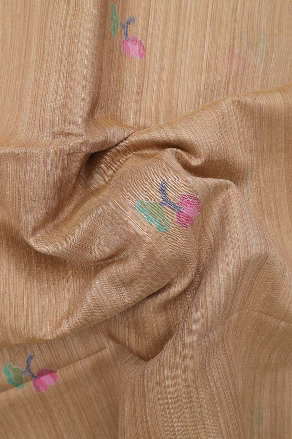 Jute Saree In Brown With Floral Buttas
