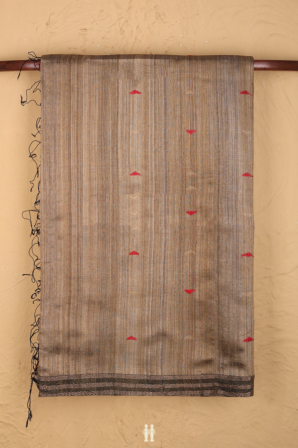Bailu Silk Saree In Brown With Threadwork Buttas