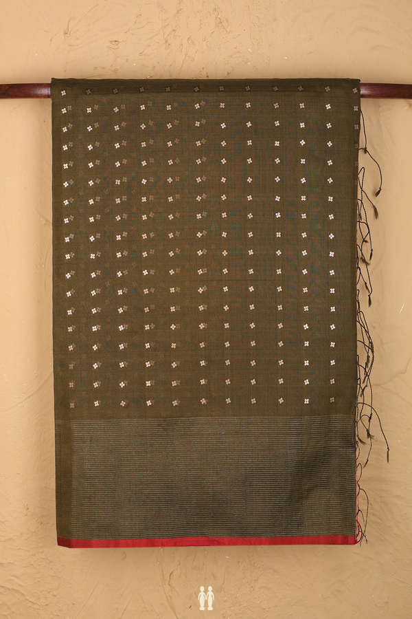 Bailu Silk Saree In Brownish Green With Chamki Work