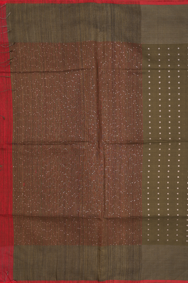 Bailu Silk Saree In Brownish Green With Chamki Work
