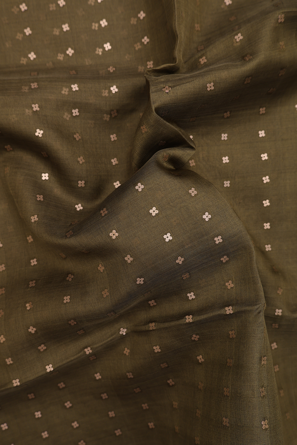 Bailu Silk Saree In Brownish Green With Chamki Work