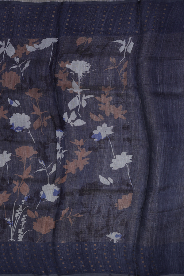 Bailu Silk Saree In Charcoal Grey With Floral Printed Design