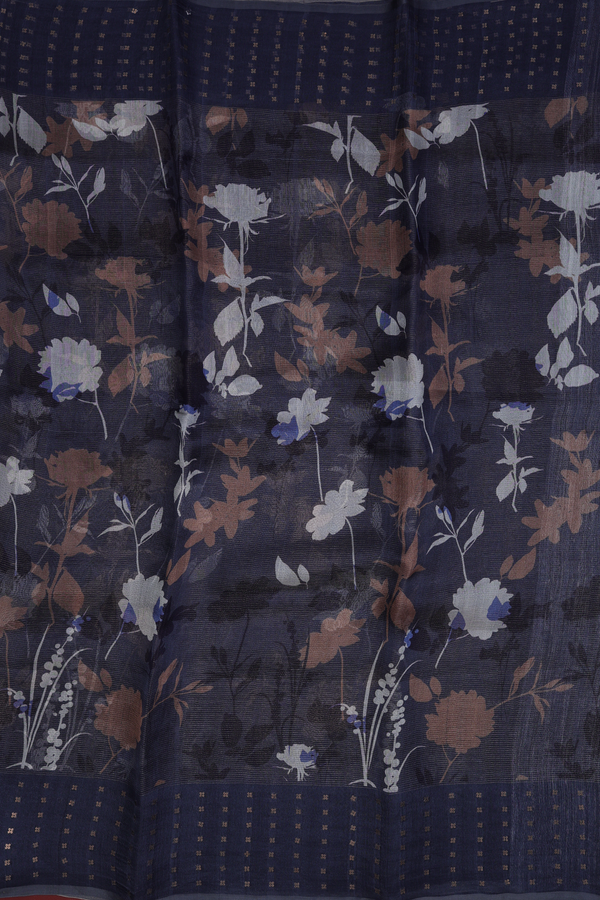 Bailu Silk Saree In Charcoal Grey With Floral Printed Design