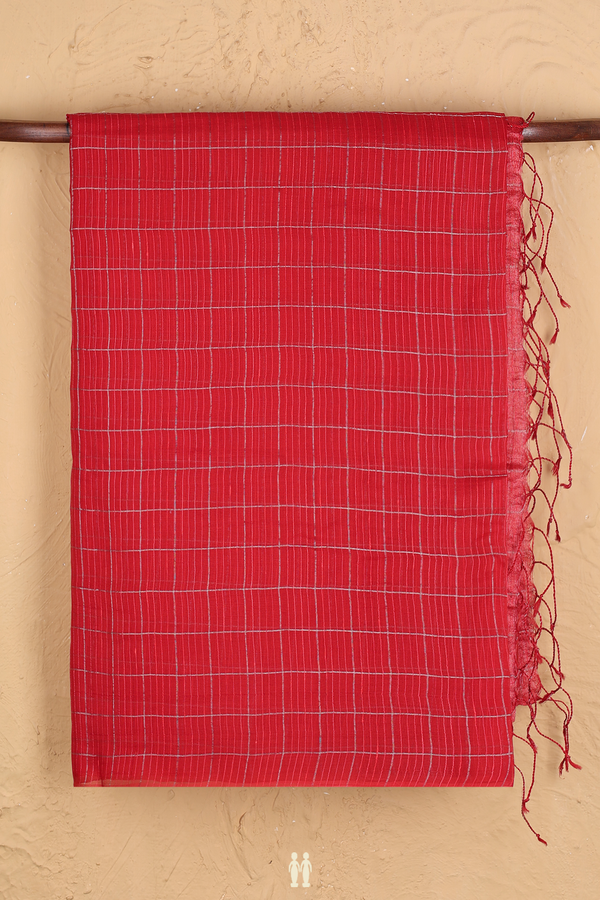 Bailu Silk Saree In Chilli Red With Checks Design