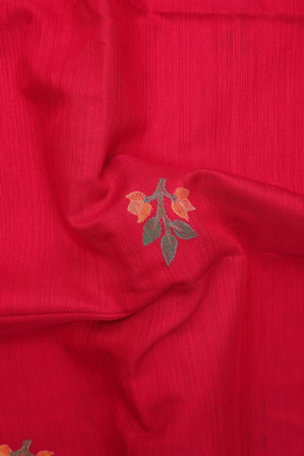 Bailu Silk Saree In Chilli Red With Floral Buttas
