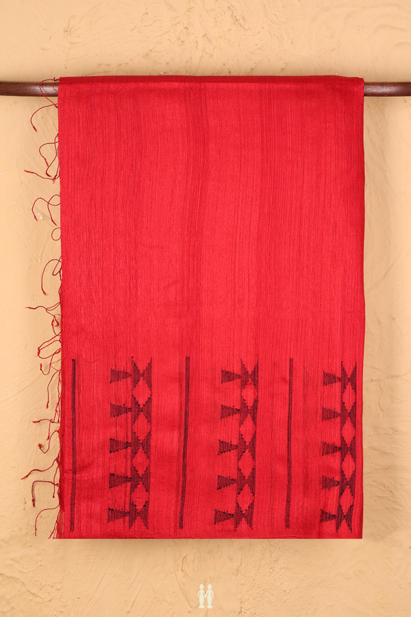 Bailu Silk Saree In Chilli Red With Threadwork Border